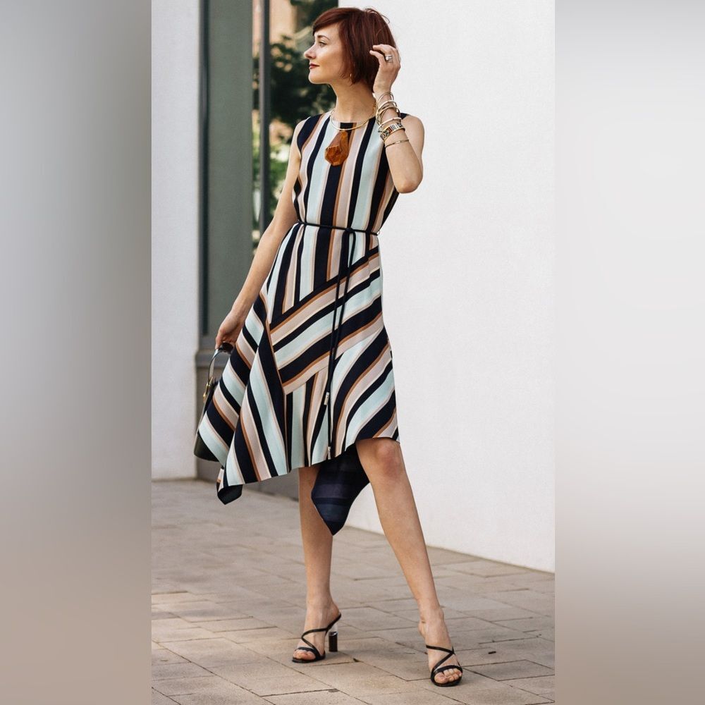 Lafayette 148 New York Marnie Sleeveless Striped Dress NEW with tag bag Size XL